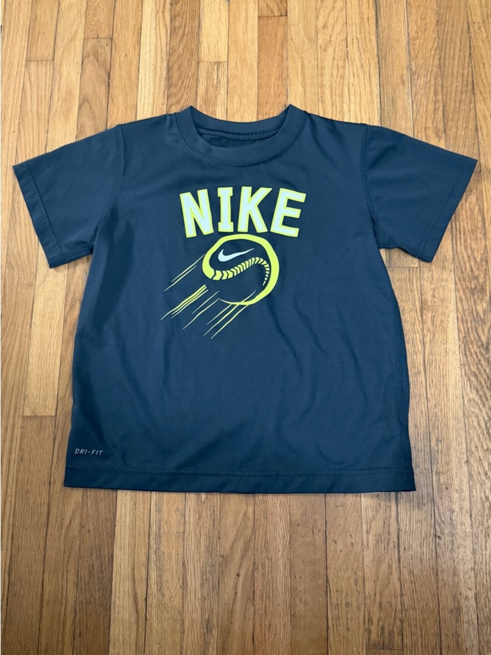 Nike Boys' 7 Dri-FIT Navy Tee with Neon Baseball graphic